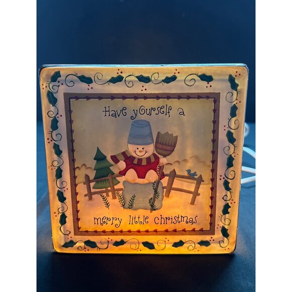 Illuminated Frosted Glass Block Night Light With Snowman Lid Design - "Have Your - Picture 3 of 10